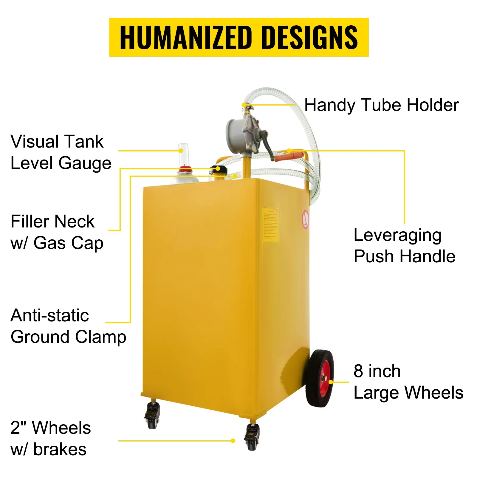 BENTISM Fuel Caddy, 30 Gallon, Gas Storage Tank & 2 Wheels, with Manuel Transfer Pump, Gasoline Diesel Fuel Container for Cars, Lawn Mowers, ATVs, Boats, More, Yellow - Inhomebuy