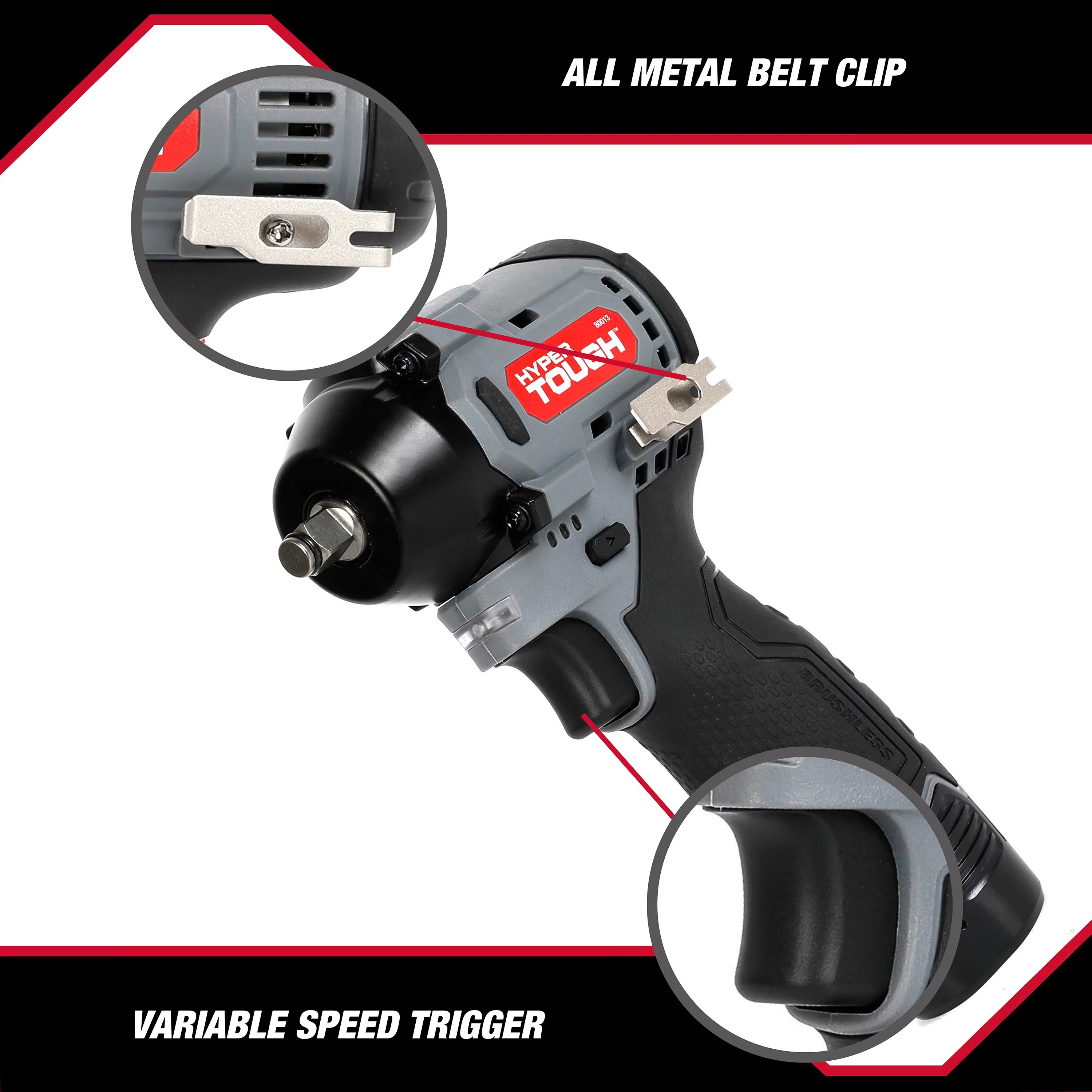 Hyper Tough 12V Max Lithium-Ion Brushless Impact Wrench with 2.0Ah Battery and Charger, 80013 - Inhomebuy