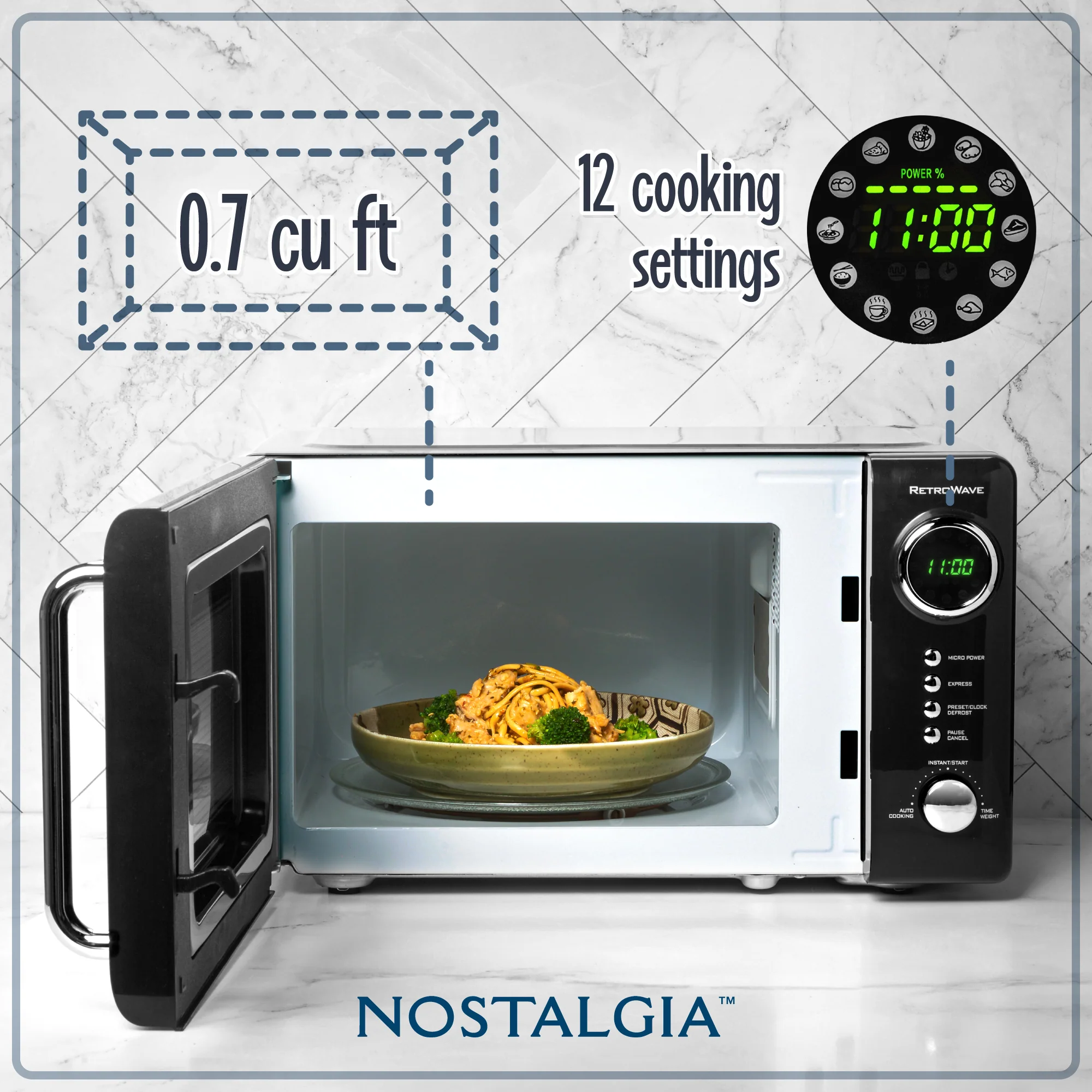 Retro 0.7 Cubic Foot 700-Watt Countertop Microwave Oven - Black - Inhomebuy