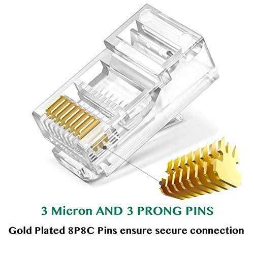 Petechtool Rj45 Cat6 Cat5 Connectors Ends Gold Plated 8p8c Ethernet Pass Through Plug - Inhomebuy