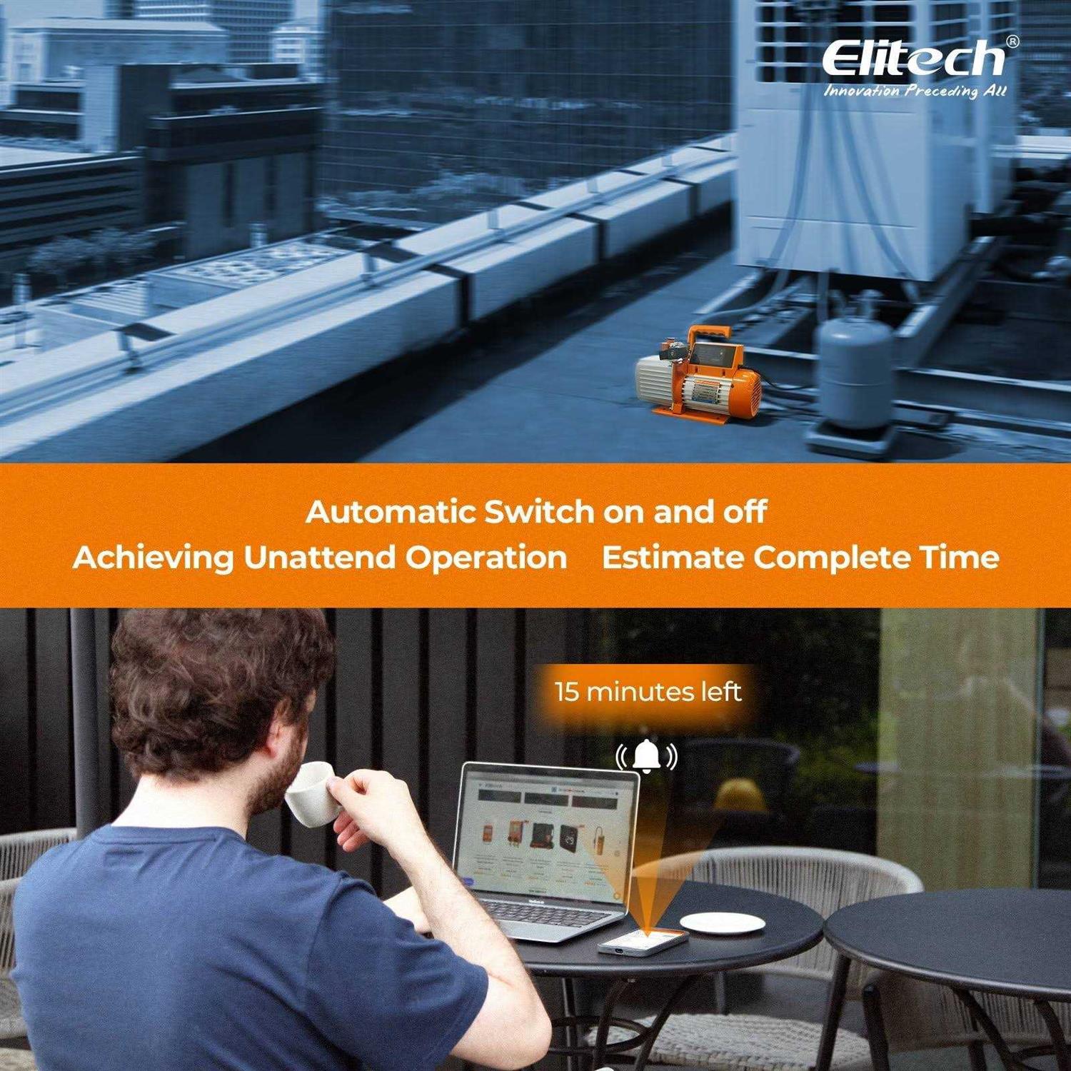 Elitech Intelligent HVAC Vacuum Pump 7 CFM 2 Stage Vacuum Gauge App Control - Inhomebuy