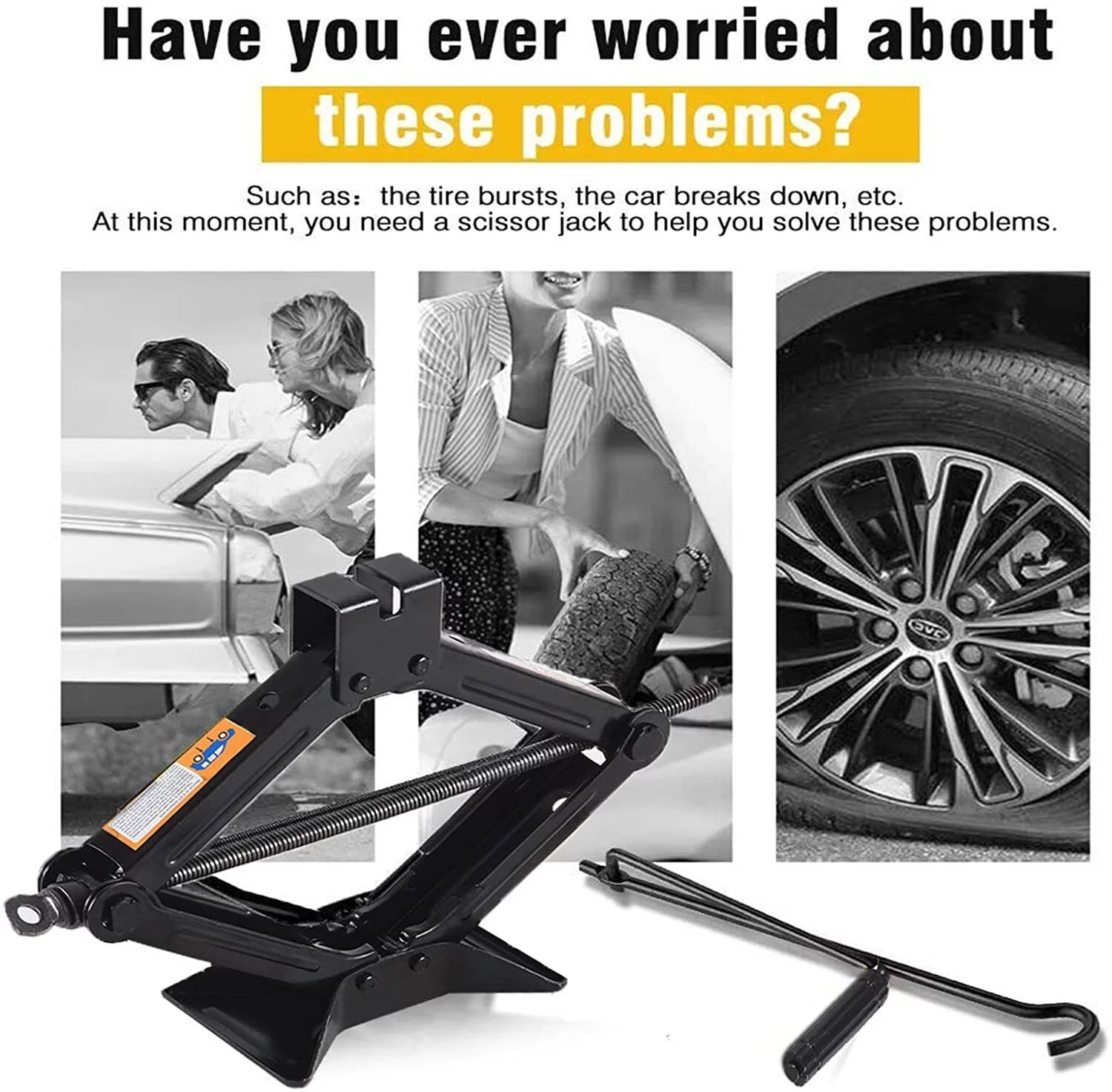 2 Ton Scissor Jack Auto Tire Repair Rustproof Tools Kit Lift Kit - Inhomebuy