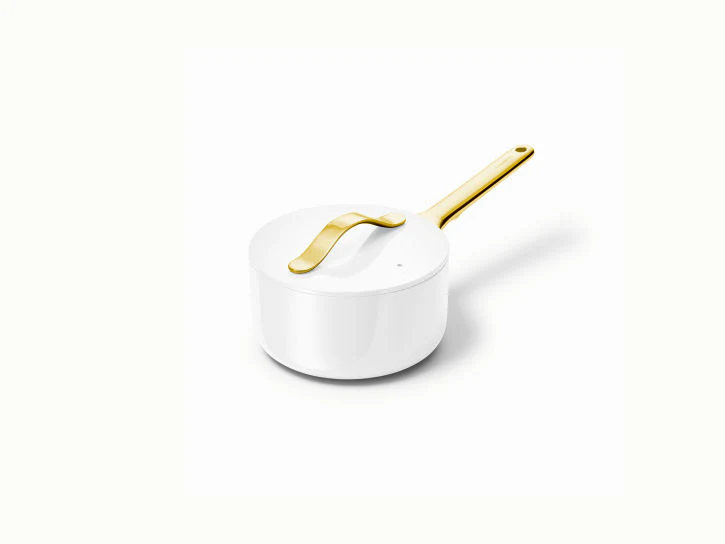 Caraway Mini Sauce Pan in White with Gold Handle - Inhomebuy