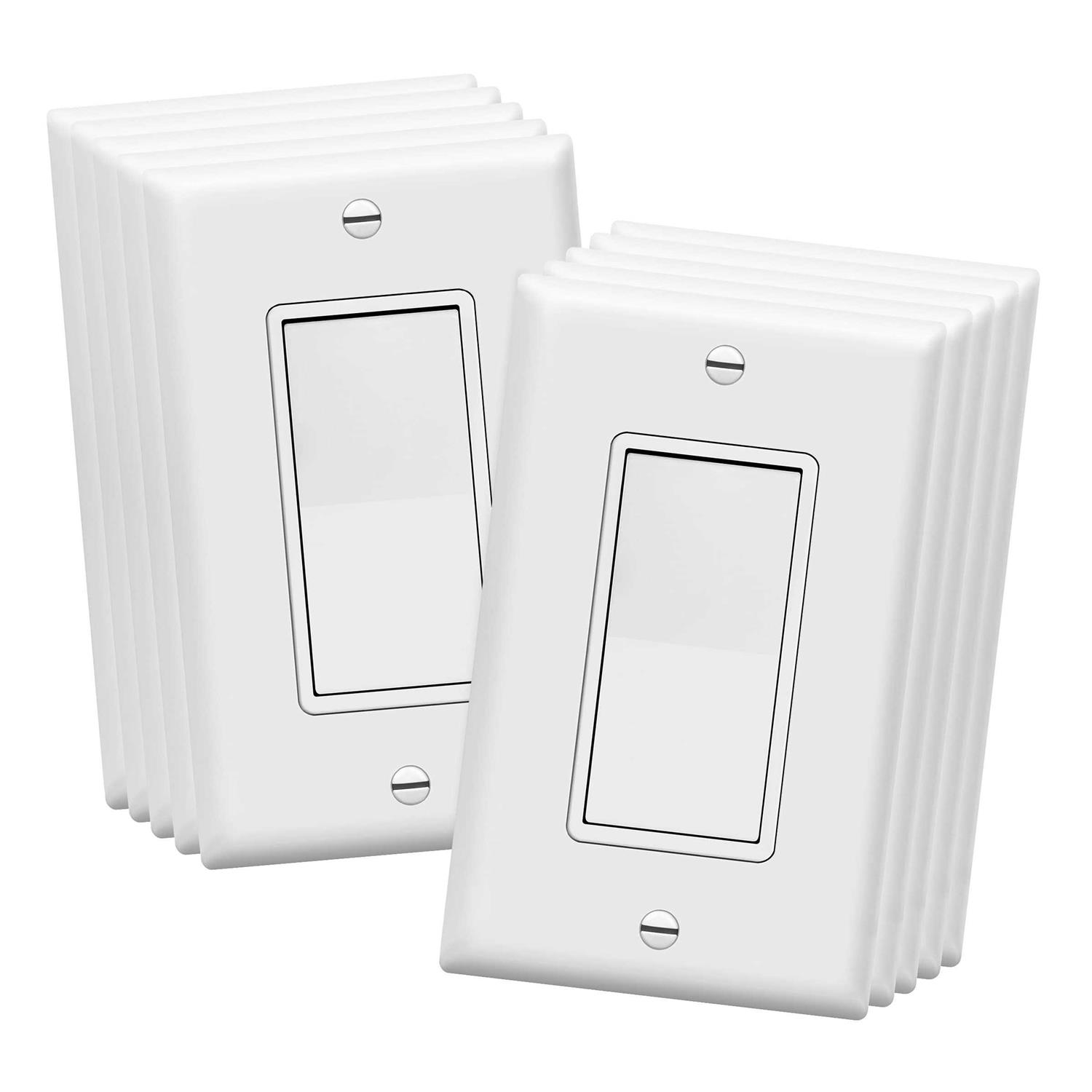 Enerlites Decorator On/Off Paddle Switch with Wall Plates Single Pole 91150-WWP-10PCS - Inhomebuy