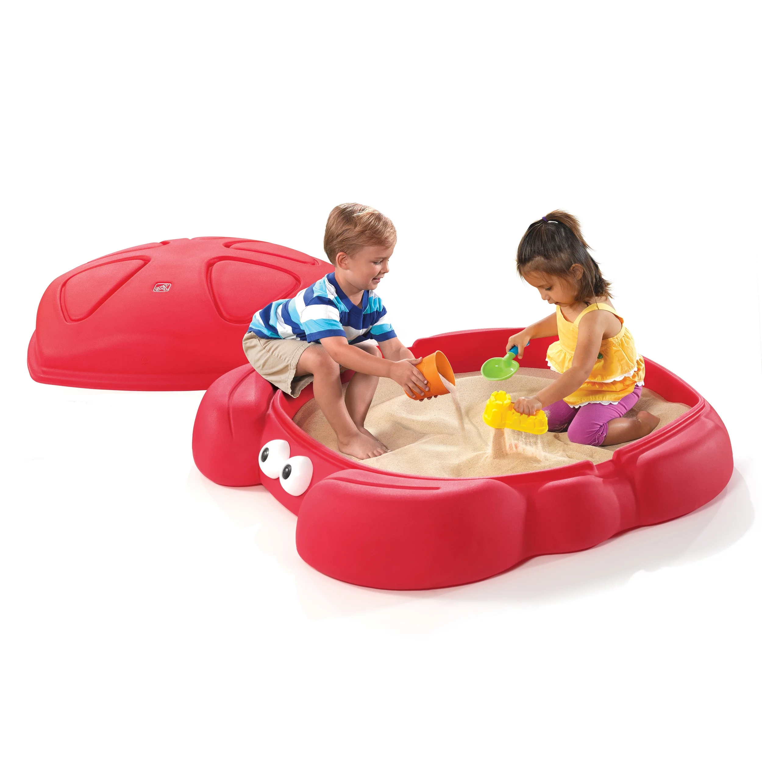 Step2 Crabbie Sandbox Red Plastic Outdoor Sandbox with Cover for Kids - Inhomebuy