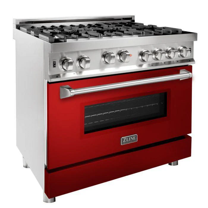 ZLINE 36 in. Professional 6 Gas on Gas Range in Stainless Steel with Red Gloss Door, RG-RG-36 - Inhomebuy