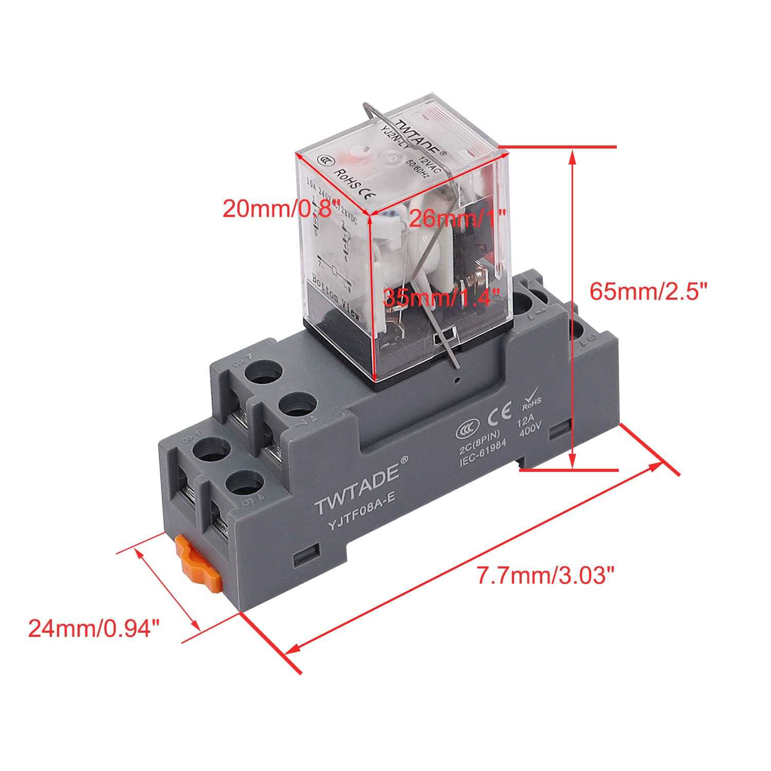 TWTADE 10A Coil Electromagnetic Power Relay 8 Pins 2DPT 2NO+2NC with Indicator Light and Socket Base -YJ2N-LY - Inhomebuy