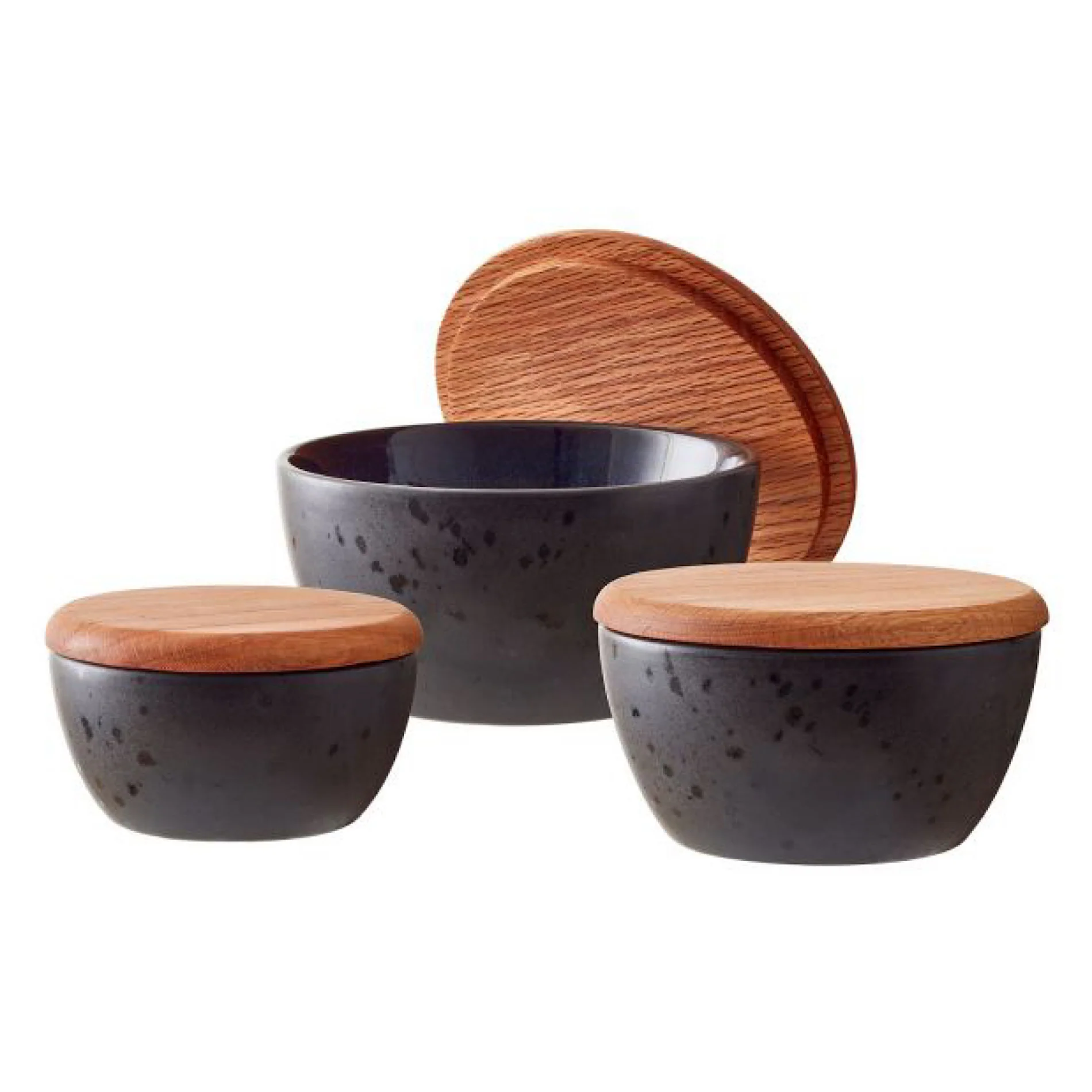 Stoneware Bowl With Lid Set 3 Pcs Mat Black - Inhomebuy