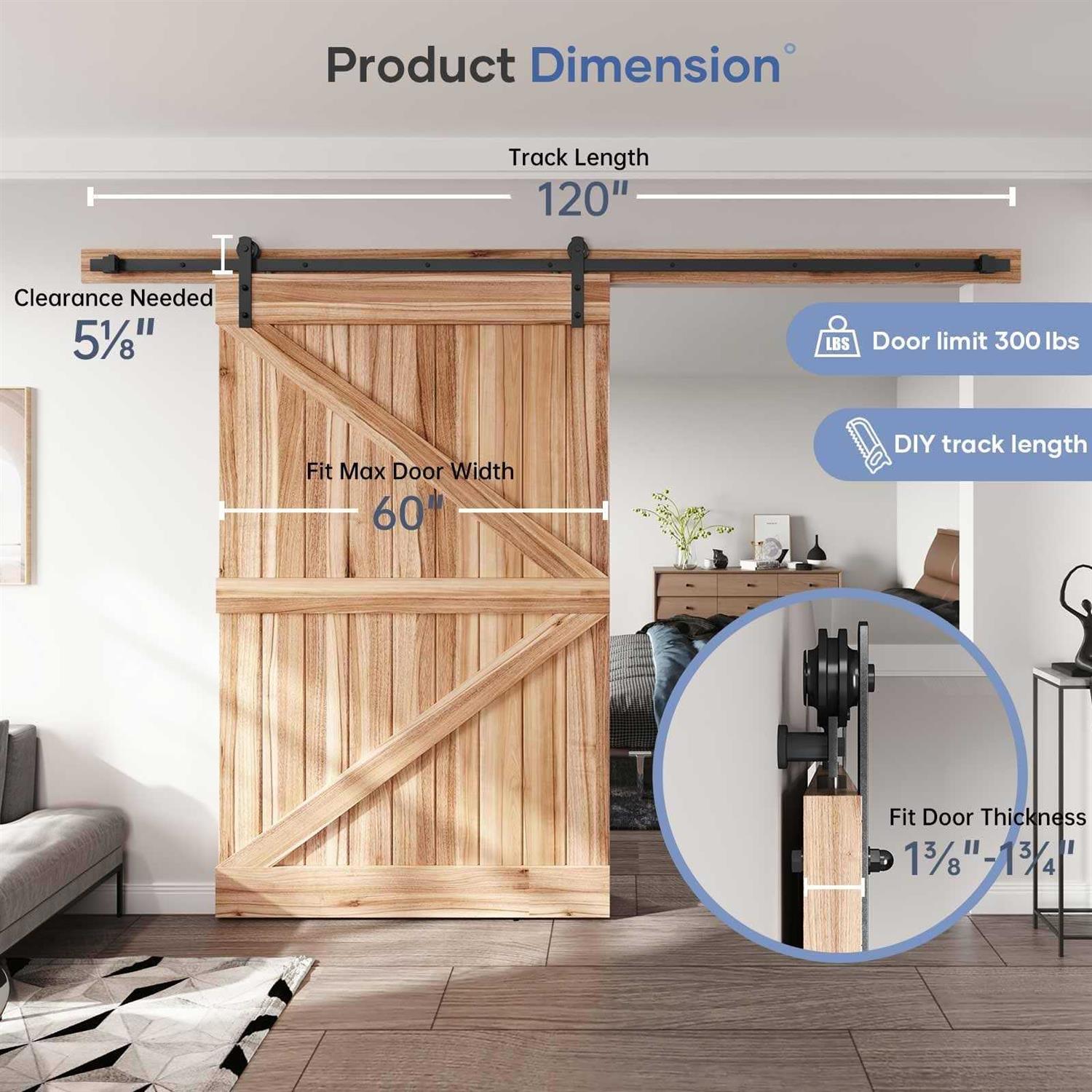 Easelife 8 Ft Heavy Duty Sliding Barn Door Hardware Track Kit,Basic J Pulley,Slide Smoothly Quietly,Easy Install - Inhomebuy